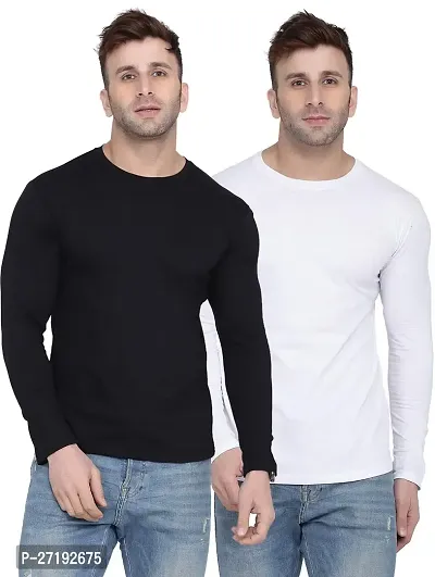 Black  White Cotton Full Sleeves T-Shirt Pack of 2-thumb0