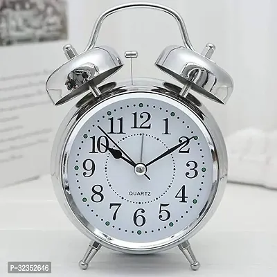 Table Clock Twin Bell Metal Frame Alarm Clock with Night Backlight Function and Silent Motion-thumb0