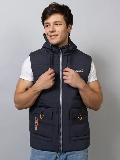 Stylish Cotton Blend Solid Sleeveless Jackets For Men