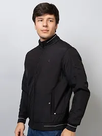 Stylish Black Cotton Blend Solid Jackets For Men-thumb1