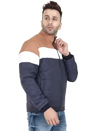 Stylish Navy Blue Lycra Blended Puffer Tailored Bomber Jacket For Men-thumb1