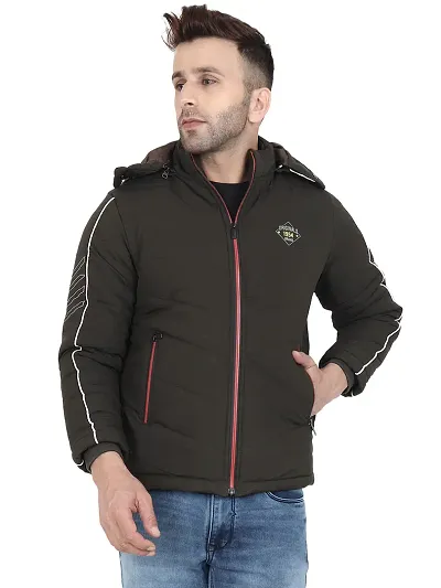 Stylish Nylon Puffer Bomber Hooded Jacket For Men