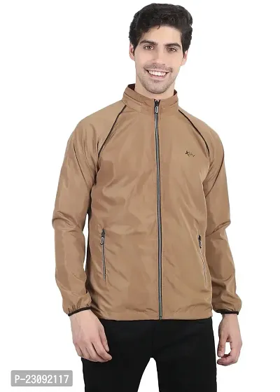 Stylish Khaki Nylon Lightweight Jacket For Men