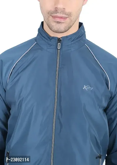 Stylish Teal Blue Nylon Lightweight Jacket For Men-thumb2