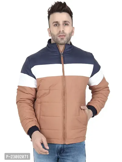 Stylish Brown Nylon Puffer Tailored Bomber Jacket For Men