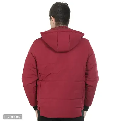 Stylish Maroon Lycra Blended Puffer Bomber Hooded Jacket For Men-thumb2