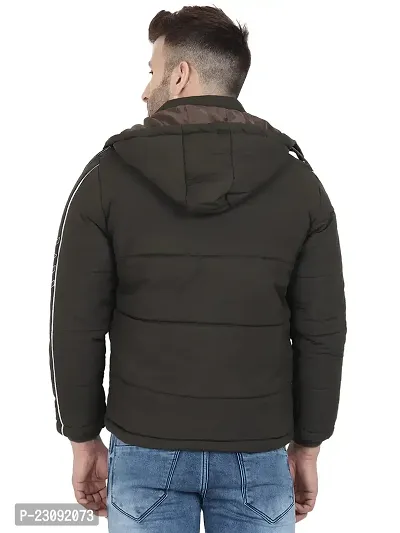 Stylish Black Lycra Blended Puffer Quilted Bomber Hooded Jacket For Men-thumb3