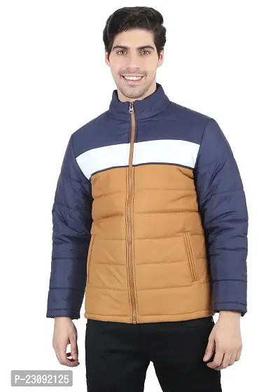 Stylish Beige Nylon Puffer Quilted Bomber Jacket For Men