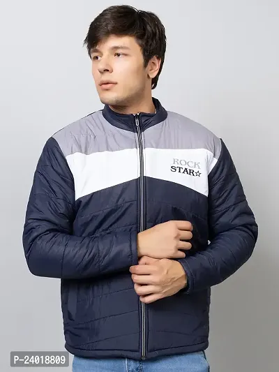 Stylish Navy Blue Nylon Solid Jackets For Men