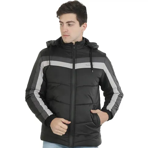 Stylish Nylon Puffer Tailored Bomber Hooded Jacket For Men