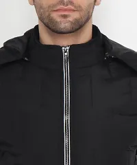 Stylish Black Lycra Blended Puffer Bomber Hooded Black Jacket For Men-thumb1