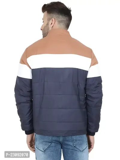 Stylish Navy Blue Lycra Blended Puffer Tailored Bomber Jacket For Men-thumb3