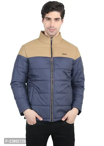 Stylish Navy Blue Nylon Tailored Bomber Jacket For Men