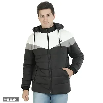 Stylish Black Nylon Puffer Tailored Bomber Hooded Sportswear Jacket For Men-thumb0