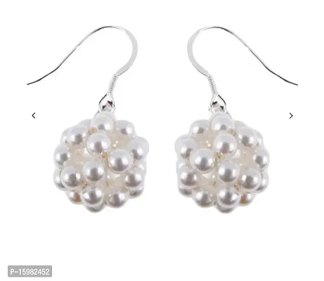 Hand made  White Pearl Silver Tone Drop Clip On Earrings Mother of Pearl Hoop Earring-thumb0