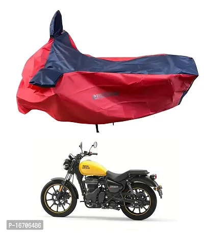 BIGZOOM Water Resistant UV Protection  Dustproof Bike Body Cover Compatible with Royal Enfield Meteor (Blue Red Semi Waterproof)-thumb0