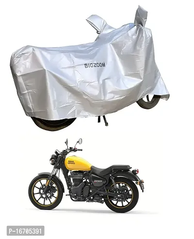 BIGZOOM Water Resistant UV Protection  Dustproof Bike Body Cover Compatible with Royal Enfield Meteor (Silver Not Waterproof)
