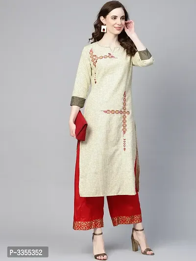 Stylish Beige Checked Straight Kurta