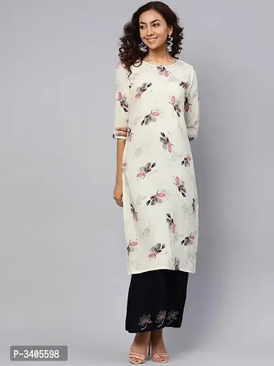 Women Off White  Navy Blue Printed Kurta With Palazzo-thumb0