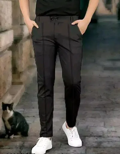 Classic Polyester Spandex Solid Casual Trousers for Men