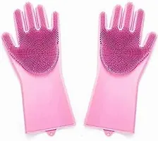 Silicon Gloves For Kitchen Dish Washing Re-Usable Rubber Household Safety Wash Scrubber Heat Resistant Kitchen Gloves, Cleaning, Gardening Wet and Dry Hand Gloves for Kitchen (Free Size, Assorted Colo-thumb2