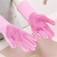 Silicon Gloves For Kitchen Dish Washing Re-Usable Rubber Household Safety Wash Scrubber Heat Resistant Kitchen Gloves, Cleaning, Gardening Wet and Dry Hand Gloves for Kitchen (Free Size, Assorted Colo-thumb1