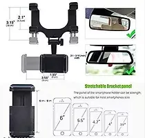 Rear View Mirror Phone Holder Mount, Car Phone Mount- Phone Bracket, Phone Stand with 270deg; Swivel and Adjustable Clips, Universal Smartphone Cradle, Black-thumb1