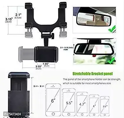 Rear View Mirror Phone Holder Mount, Car Phone Mount- Phone Bracket, Phone Stand with 270deg; Swivel and Adjustable Clips, Universal Smartphone Cradle, Black-thumb2