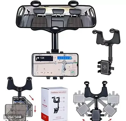 CLASIC Mobile Holder For Car 360 Rotation Rearview Mirror Phone Holder- Car Phone Mount- Phone Bracket, Phone Stand with 270deg; Swivel and Adjustable Clips, Universal Smartphone Cradle (Black)-thumb2