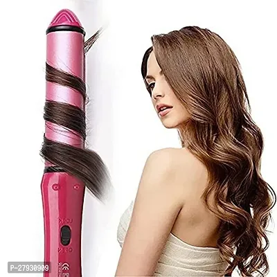 Hair Straightener, Straightener and Curler 2 IN 1 For Men  Women Electrical Hair Styling. NHC-2009 -Type: Hair Straightener -Color: Pink.-thumb2