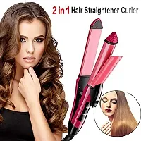 Hair Straightener, Straightener and Curler 2 IN 1 For Men  Women Electrical Hair Styling. NHC-2009 -Type: Hair Straightener -Color: Pink.-thumb2