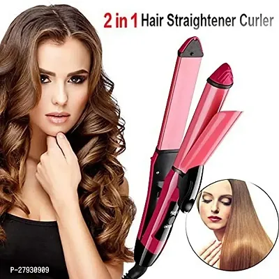Hair Straightener, Straightener and Curler 2 IN 1 For Men  Women Electrical Hair Styling. NHC-2009 -Type: Hair Straightener -Color: Pink.-thumb3