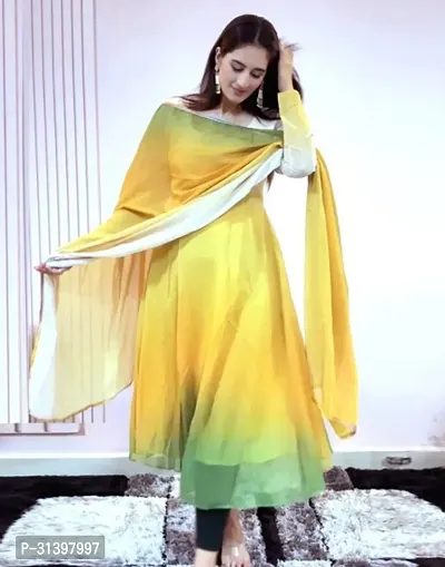 Stylish Yellow Poly Georgette Kurta With Dupatta For Women