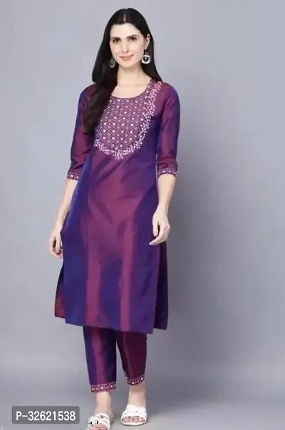 Stylish Maroon Taffeta Silk Kurta Bottom Set For Women