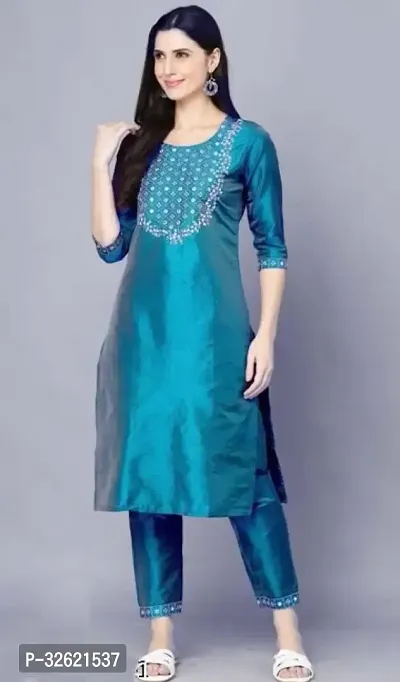 Stylish Blue Taffeta Silk Kurta Bottom Set For Women-thumb0