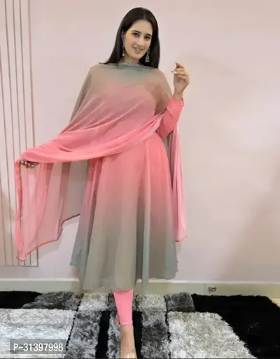 Stylish Pink Poly Georgette Kurta With Dupatta For Women