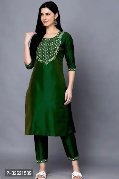 Stylish Green Taffeta Silk Kurta Bottom Set For Women