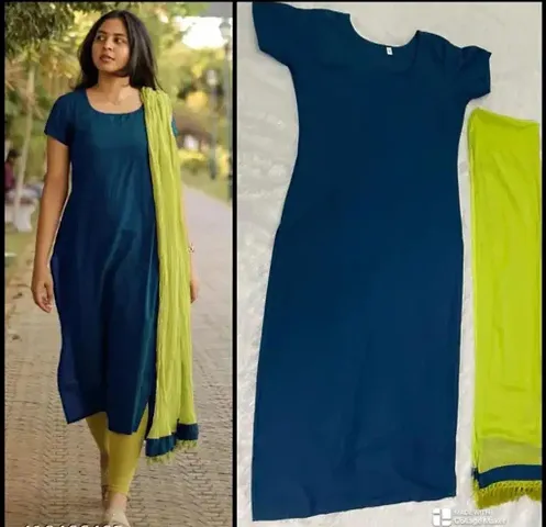 Fancy Rayon Slub Kurta With Dupatta Set