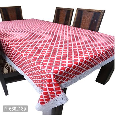 Decwell 6 Seater  Printed Dining Table Cover With White Lace  Size (60 x 90) inches Colour - Multi Pink-thumb0