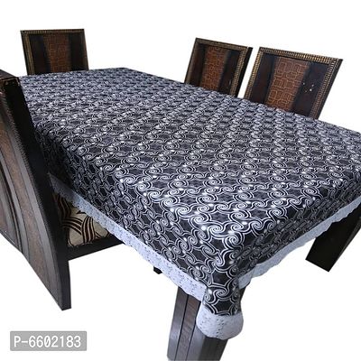 Decwell 6 Seater  Printed Dining Table Cover With White Lace  Size (60 x 90) inches Colour - Black Star