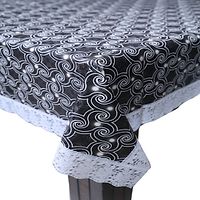 Decwell 6 Seater  Printed Dining Table Cover With White Lace  Size (60 x 90) inches Colour - Black Star-thumb1