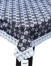 Decwell 6 Seater  Printed Dining Table Cover With White Lace  Size (60 x 90) inches Colour - Black Chand-thumb1