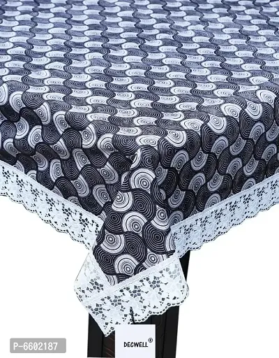 Decwell 6 Seater  Printed Dining Table Cover With White Lace  Size (60 x 90) inches Colour - Black Chand-thumb2