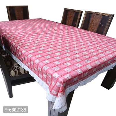 Decwell 6 Seater Checked Printed Dining Table Cover With White Lace  Size (60 x 90) inches Colour - Pink Checked