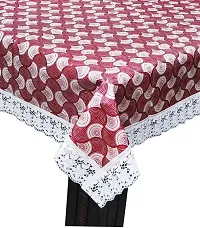 Decwell 6 Seater  Printed Dining Table Cover With White Lace  Size (60 x 90) inches Colour - Maroon Chand-thumb1