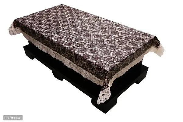 Decwell 4 Seater  Printed Dining Table Cover With White Lace  Size (60 x 90) inches Colour - Brown Star