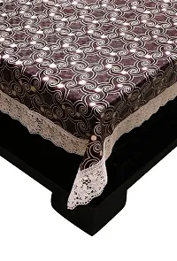 Decwell 4 Seater  Printed Dining Table Cover With White Lace  Size (60 x 90) inches Colour - Brown Star-thumb1