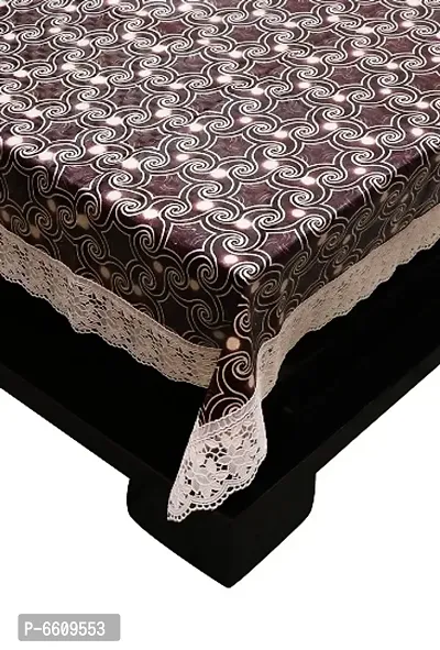 Decwell 4 Seater  Printed Dining Table Cover With White Lace  Size (60 x 90) inches Colour - Brown Star-thumb2