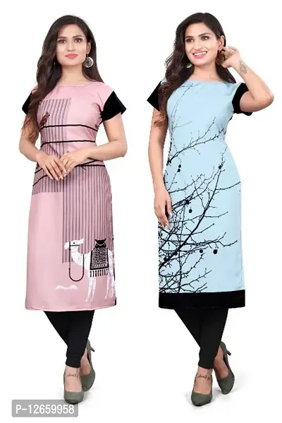 Elegant Crepe Printed Kurta For Women- Pack Of 2