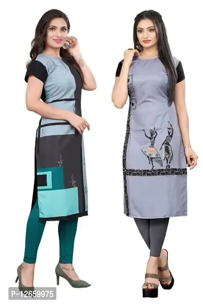 Elegant Crepe Printed Kurta For Women- Pack Of 2